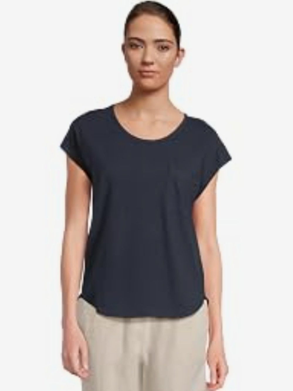 L.L. Bean Women's Navy Short Sleeve Crewneck Pocket Tee - Size L